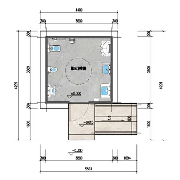 دورة مياه جاهزة للمعاقين ذات سقف مسطح، 3SS