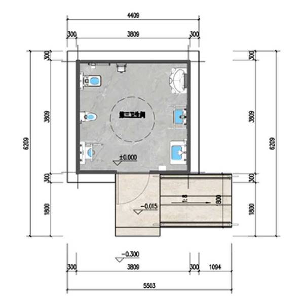 دورة مياه جاهزة للمعاقين ذات سقف مائل، 3SS
